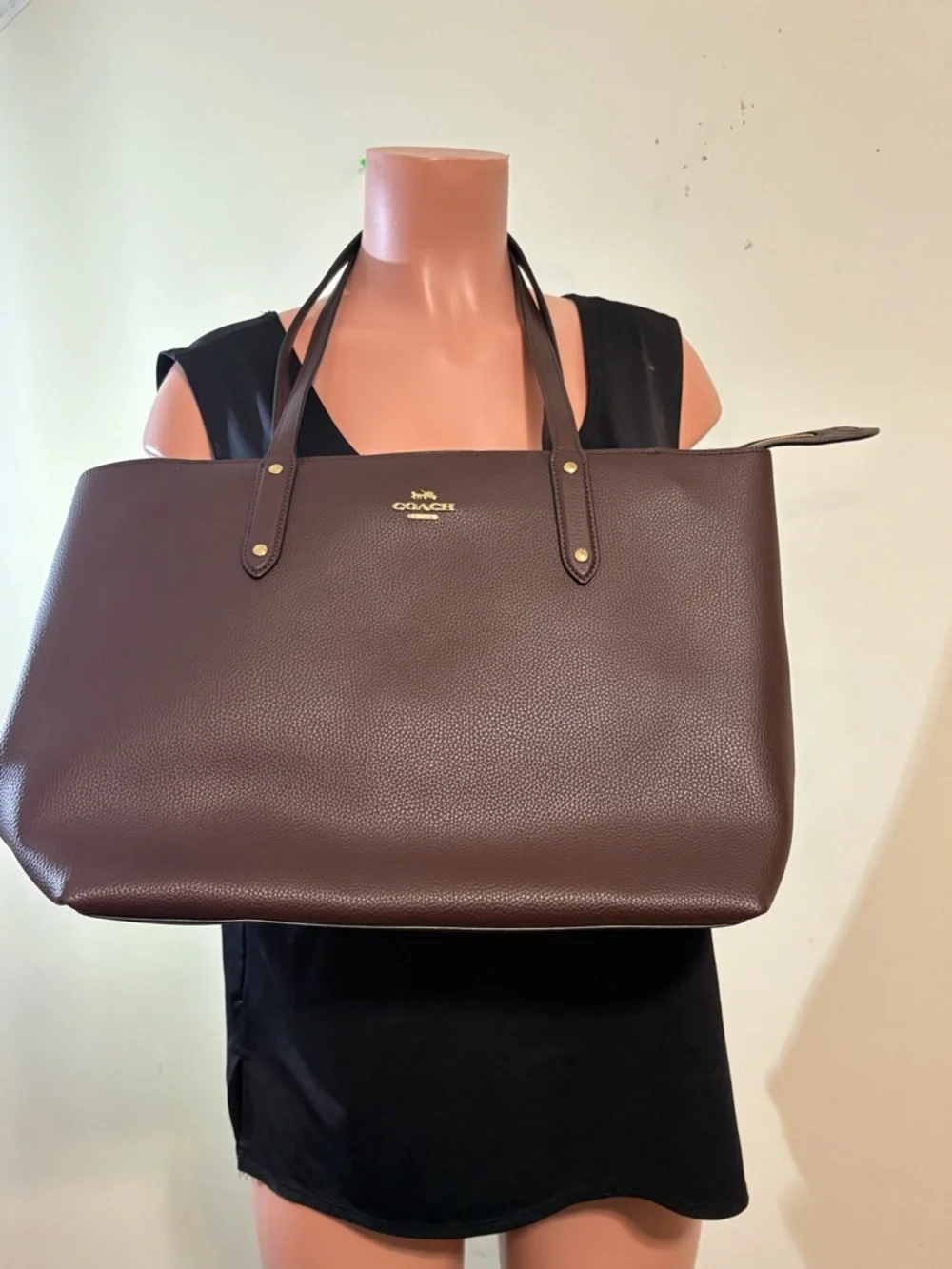 Coach Pebble Leather Tote Bag in Dark Brown women’s 11 X 14 - Picture 3 of 14